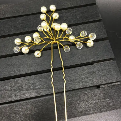 Блестящая Свадебная заколка для волос золотая металлическая с кристаллами и