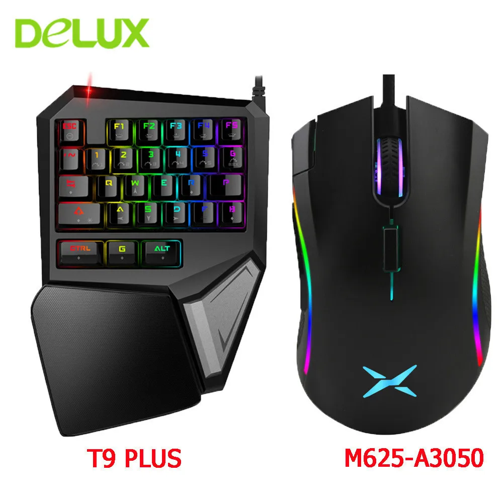 Проводная игровая клавиатура и мышь Delux T9 Pro односторонняя механическая