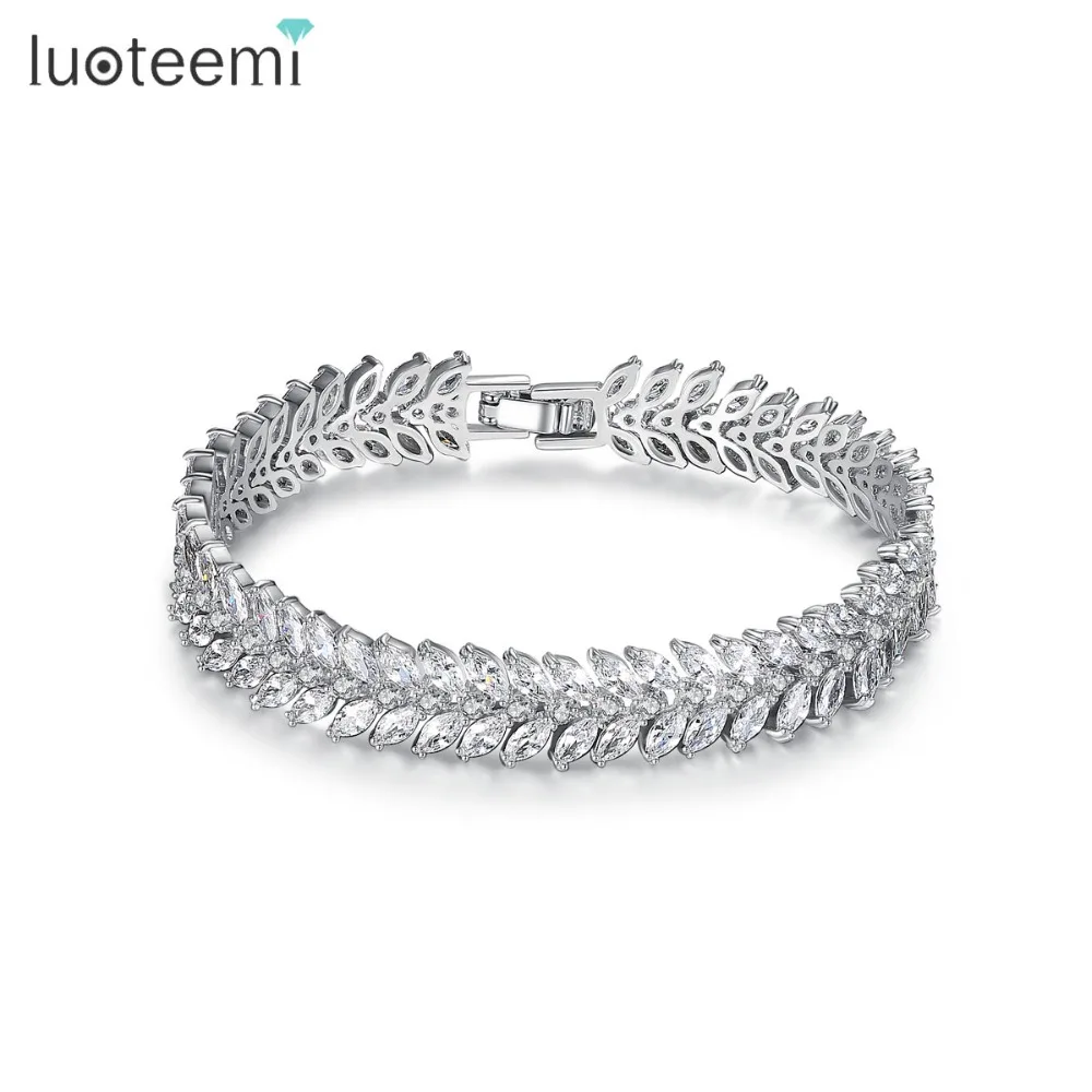 

LUOTEEMI Fashion Charm Style Bracelet Women Marquise Cut Clear Cubic Zircon Female Bangles White Gold-Color Wholesale Jewelry