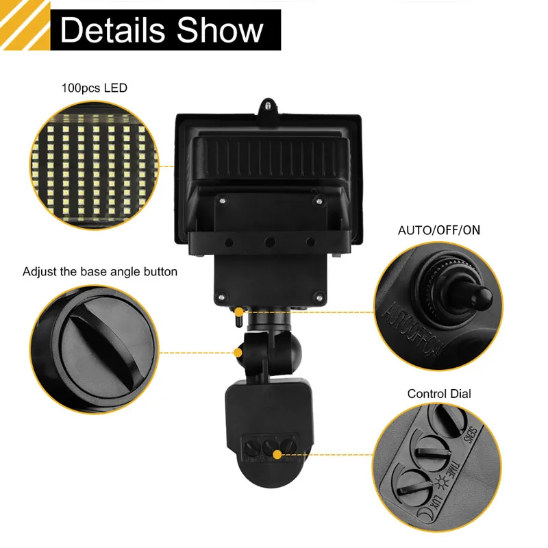 50W 100-LED Modern Solar Garden Lamp with Motion Sensor Waterproof Sensitivity for Outdoor Lighting Doorway Hunting Security Use | Освещение