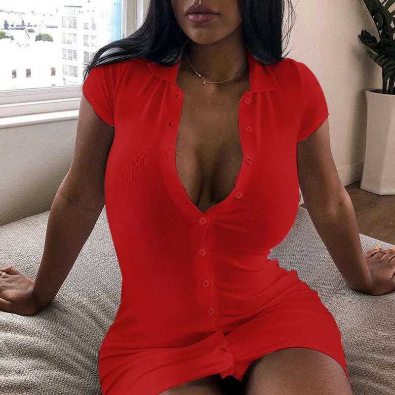 Женское платье модное однотонное тонкое сексуальное мини с короткими рукавами и