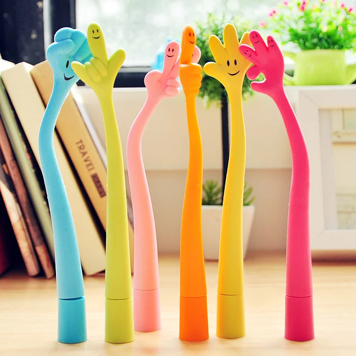 6pcs Finger pen Expressive gesture ballpoint pen Free bending pens 19cm length 1.2cm wide silicone pp free shipping