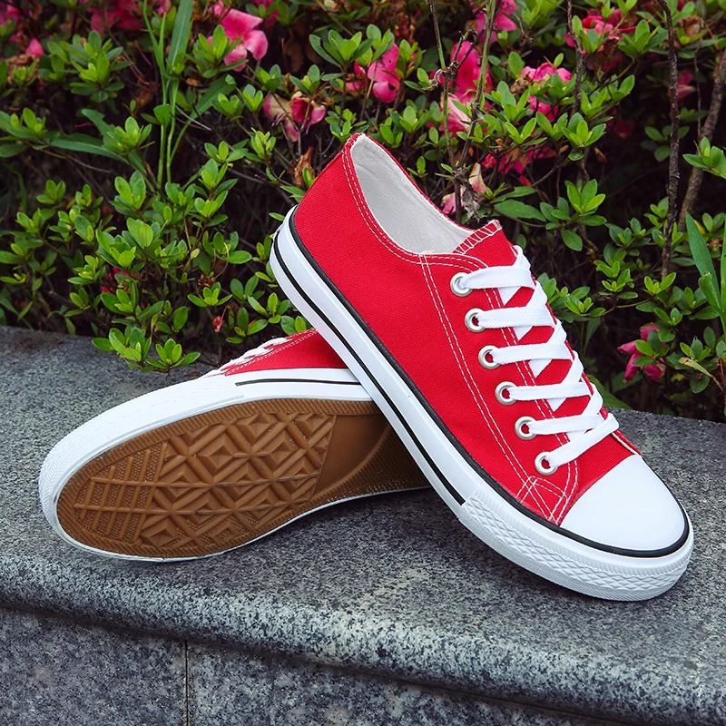 Fashionable Youth Mens Shoes Casual Unisex White Sneakers Breathable Walking Canvas Men Women Red Lace Up Flats | Обувь
