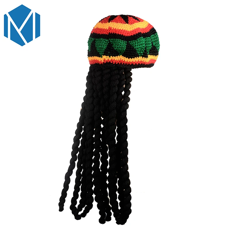 Шапка с косами Miya Mona Men Novelty Knitted Wig Braid Hat Bob Marley Rasta Beanie Male Jamaican Multicolor Headwear Tassel Hair Accessories.