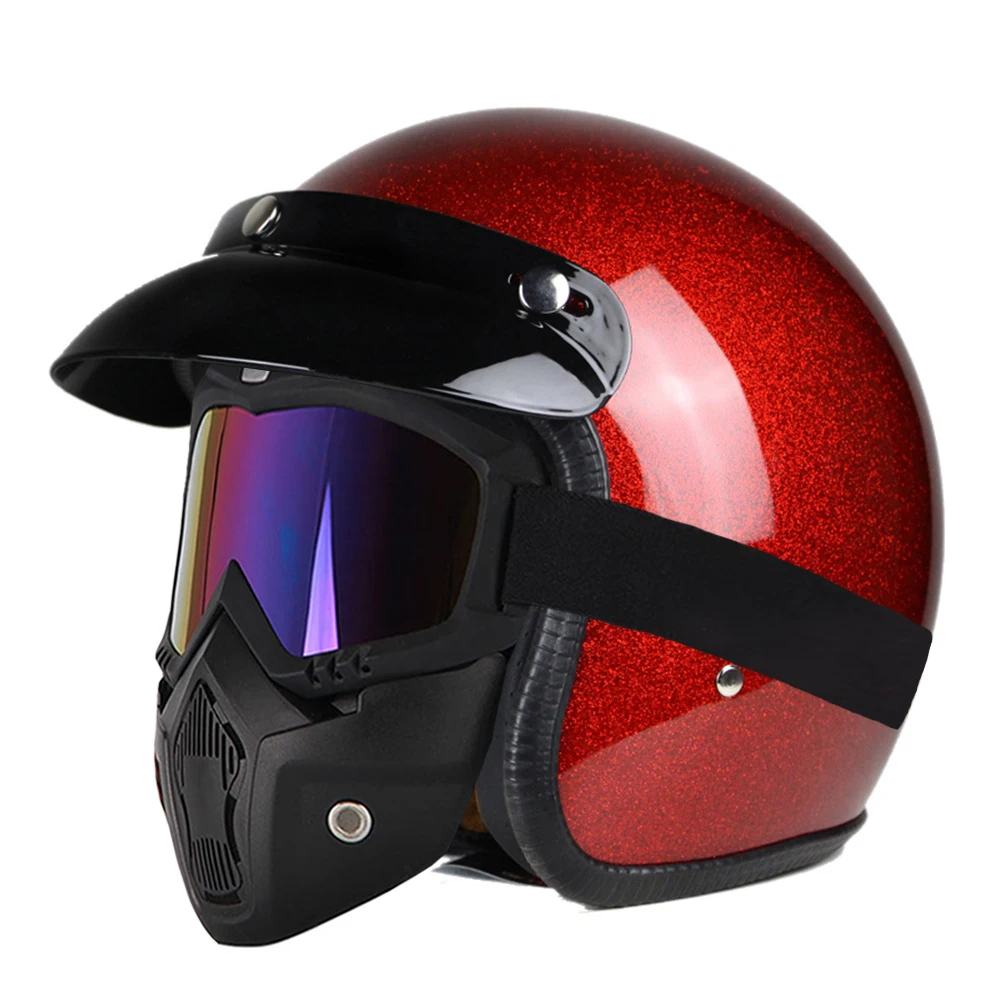 Red With Mask Moto rcycle шлем для мужчин casco moto Ретро Винтаж круизер чоппер Скутер Кафе Racer Cascos moto шлем 3/4 открытый шлем - Цвет: Red With Mask