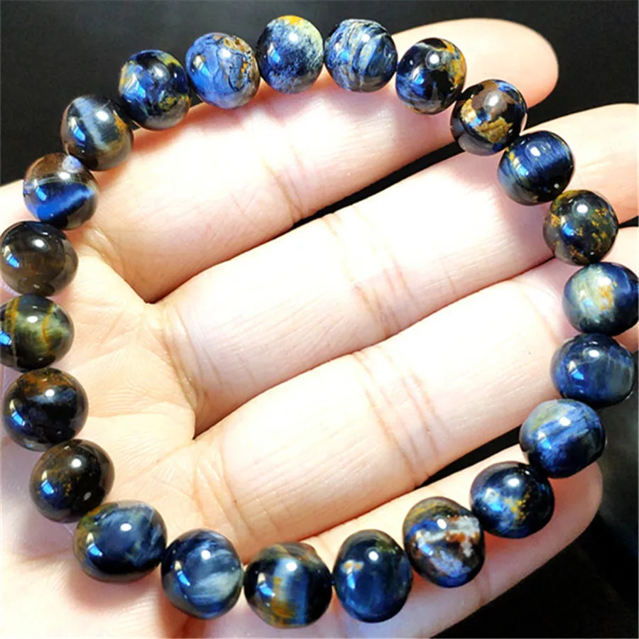 8.5mm Natural Namibia Pietersite Blue Yellow Stretch Gemstone Round Beads Bracelet For Man and Woman | Украшения и аксессуары