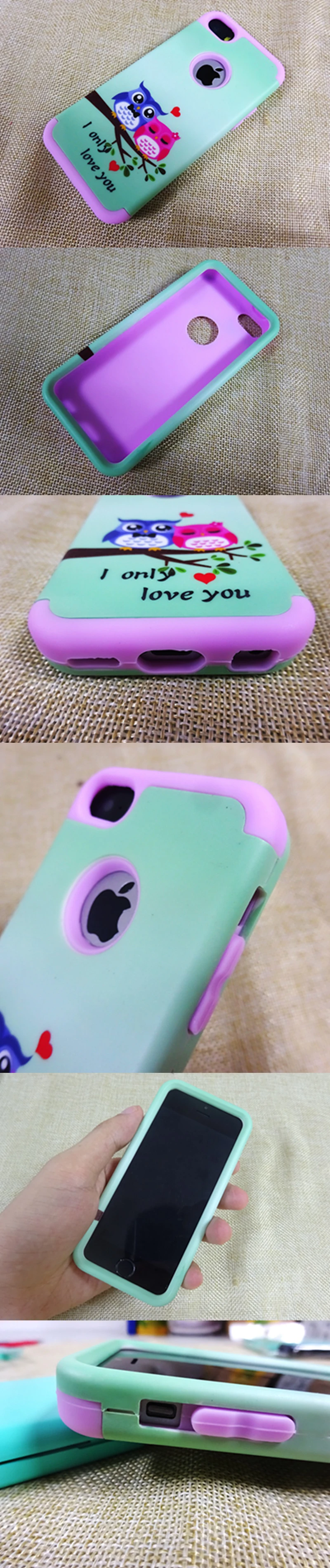 В виде симпатичных животных, птиц, совы краски для iPhone SE 5S 5C 5 чехол для телефона чехол s резиновый противоударный Гибридный Силиконовый PC Defender