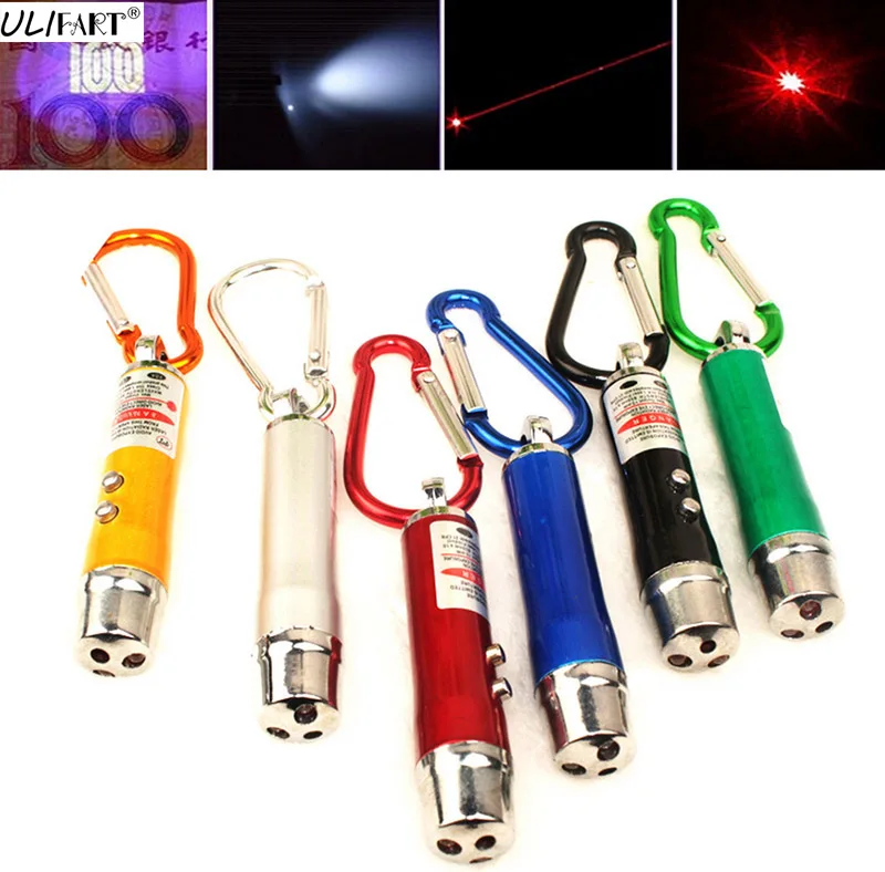

ULIFART 10Pcs/lot Mini 3 In 1 Laser Pointer Pen LED Light Flashlight UV Torch Light Kid Cats Toy Money Detector Keychain