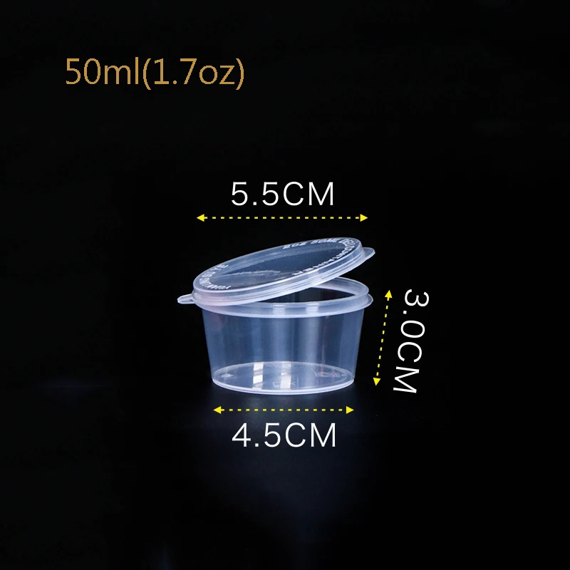 50ML GIEMZA, 20 шт., мини-бокс, одноразовые коробки с крышкой, пластиковый держатель, вечерние контейнеры для обеда, для барбекю, соуса, утолщенного уплотнения, инструмент - Цвет: 50ML