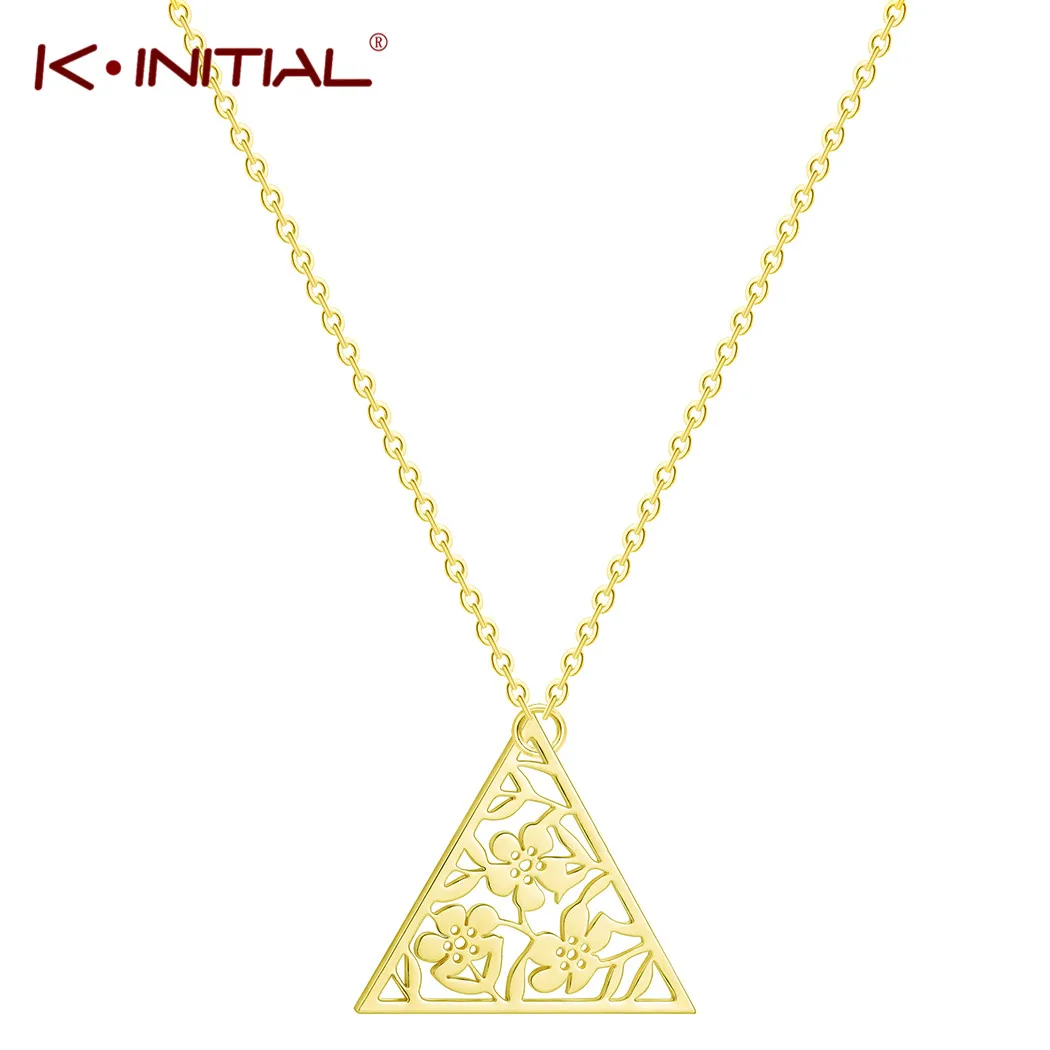 Ожерелье Kinitial с треугольным кулоном полыми цветами лето 2019 золотая цепочка из