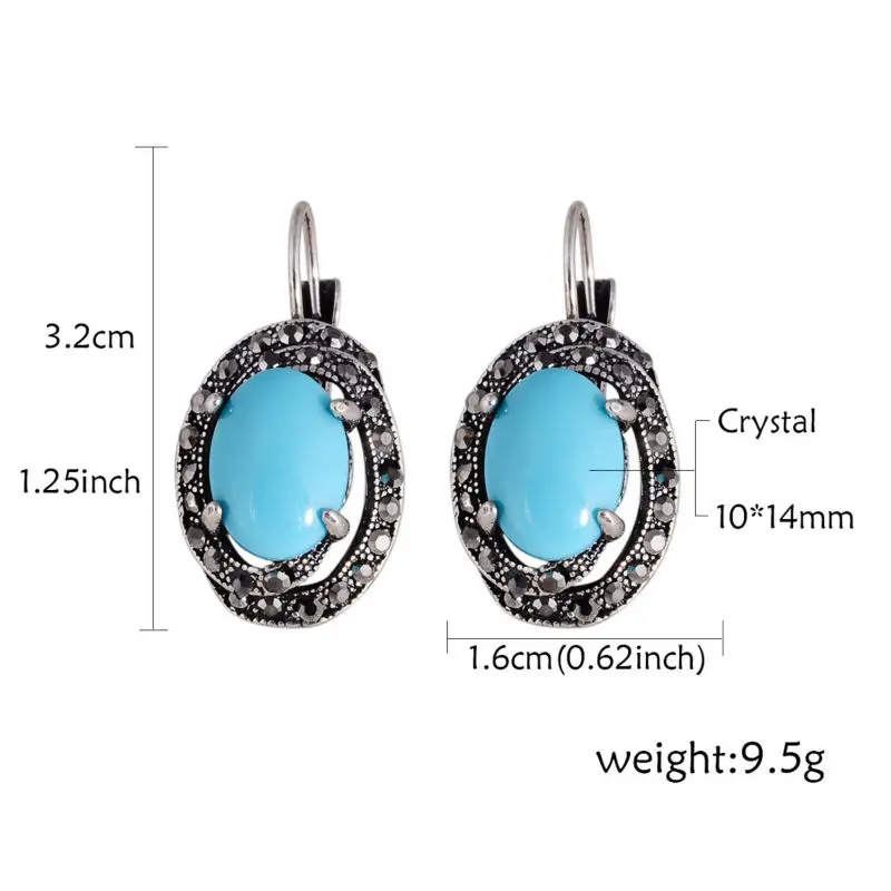 Винтажные турецкие этнические синие овальные античные серебряные серьги на