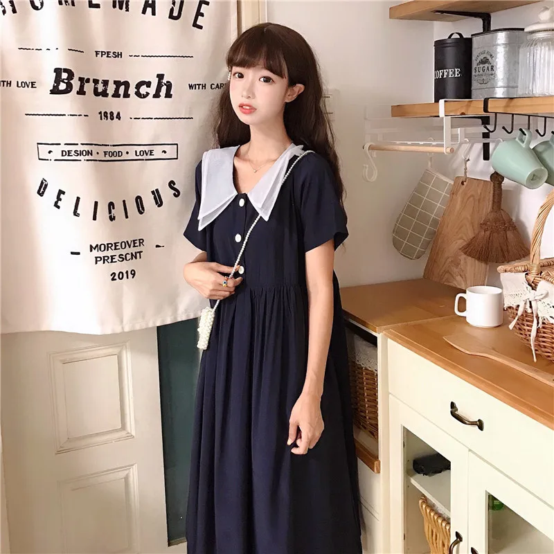 Японский Стиль с милым бантом кружевное платье воротником в кукольном стиле