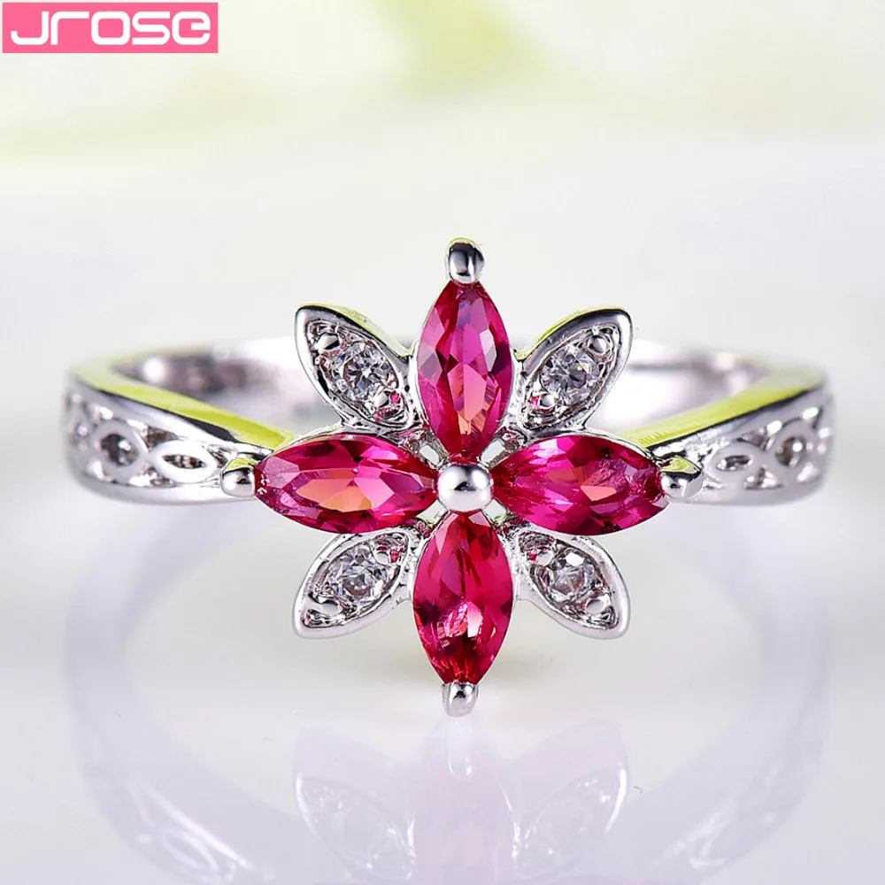 JROSE Оптовая Продажа Красивые цветы красный и белый CZ золотой цвет кольцо Размер 6 7
