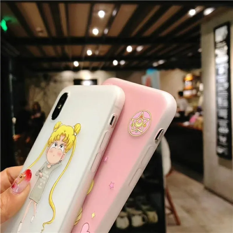 Мягкий чехол для iPhone X XR XS MAX 8 7 6s Plus с рисунком Капа милый Сейлор Мун девушка желтый
