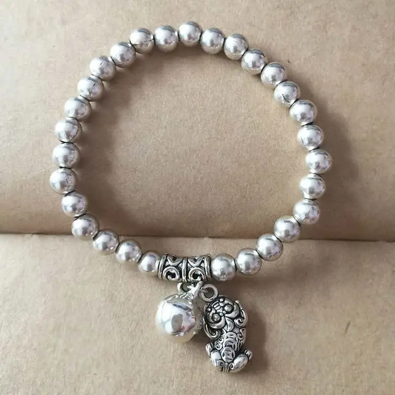 Винтажная резьба цветок слон дерево тибетский посеребренный богемный браслет