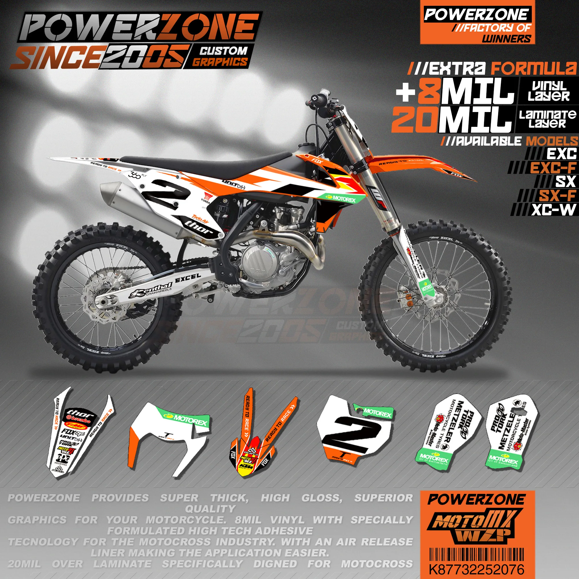 PowerZone Custom Team Graphics деколи для фона 3 м Набор наклеек KTM SX SXF MX EXC XCW Enduro 125-500 куб. См