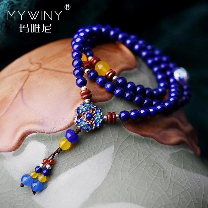 Женский этнический браслет ручной работы плетеный винтажный с голубыми