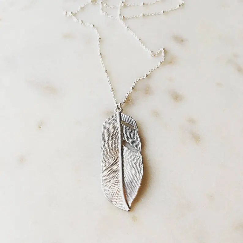 Fashion Simple Long Sweater Chain Necklace Vintage Alloy Feather Pendant Women Statement Jewelry leaf colar minimalista | Украшения и