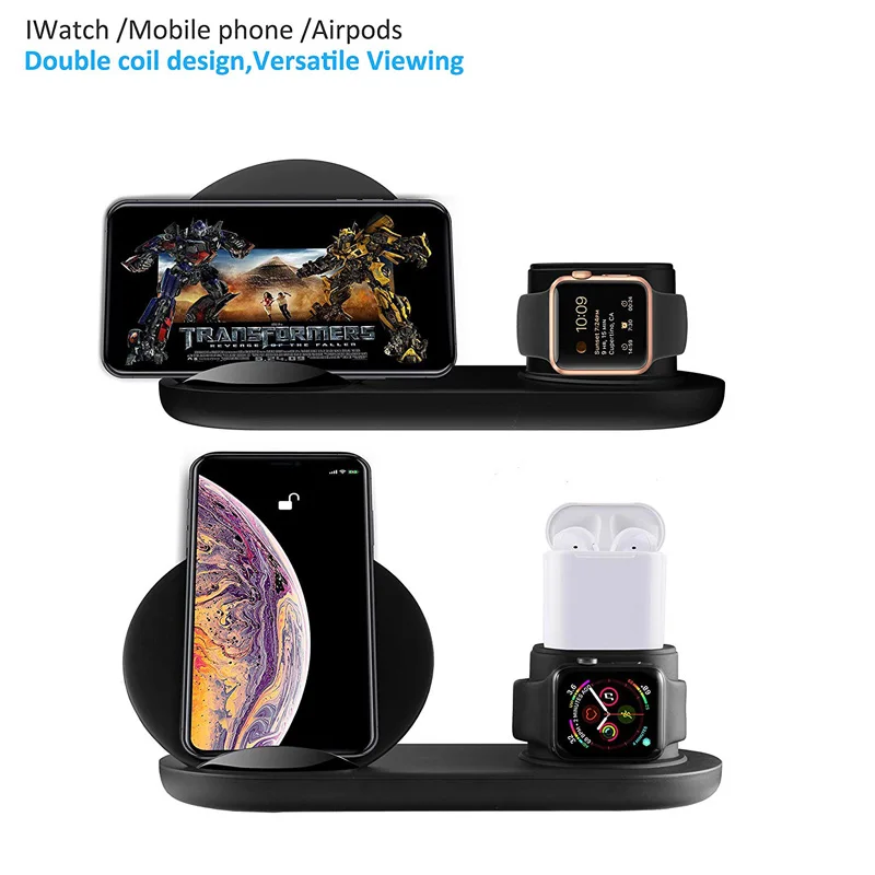 Беспроводная зарядная подставка 3 в 1 для Apple Watch и Airpods быстрая станция Qi