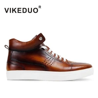 vikeduo handmade mens boots patina lace up autumn winter sneakers brown genuine cow leather male footwear classic zapato hombre