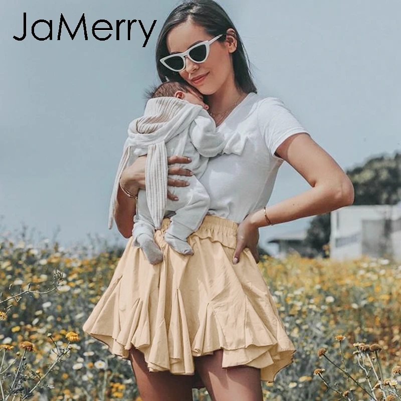 JaMerry Милая Белая плиссированная мини шифоновая юбка женская летняя Высокая талия