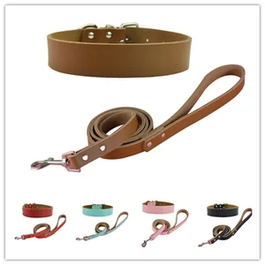 Высококачественный ошейник для домашних животных, однотонный ошейник из яловой кожи среднего и собачий ошейник большого размера и поводок, свинцовый набор