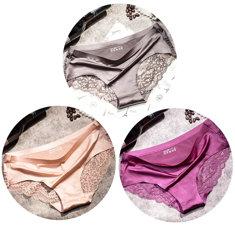 gray skin purple TEXIWAS, 3 шт./лот, женские кружевные трусики размера плюс, бесшовное женское нижнее белье, кружевные трусы, сексуальные трусики для женщин, комфортное нижнее белье - Цвет: gray skin purple