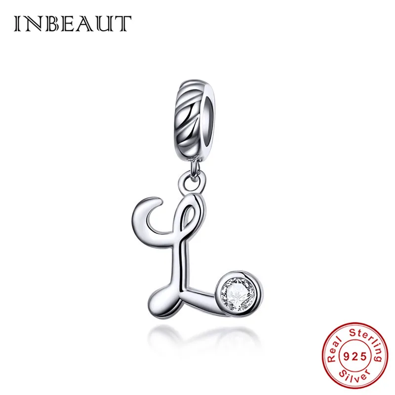 INBEAUT Настоящее 925 пробы серебро 26 английские заглавные буквы бусины подходят Pandora браслет S925 слово серии подвески - Окраска металла: L