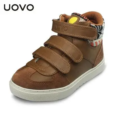 BROWN Uovo осень обувь для детей Для мальчиков и девочек спортивная обувь 3 крючок и петлю детская обувь Высокое качество модные кроссовки для детей - Цвет: BROWN