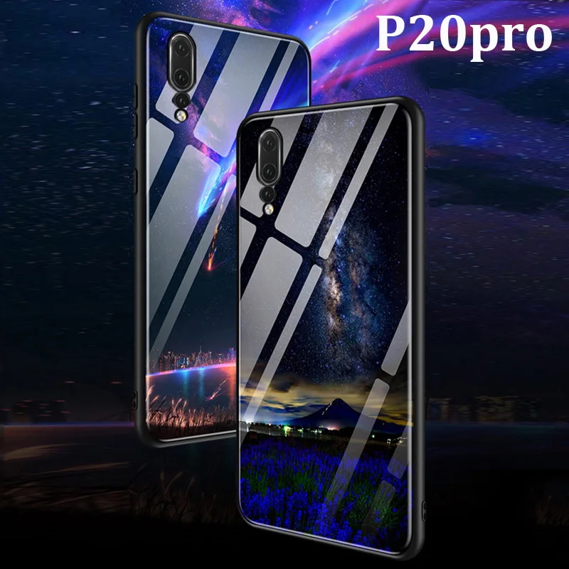 

Coque For Huawei P20 Pro case Luxury tempered glass + soft edge back cover 6.1'' For Huawei P20pro case huaweip20pro glass shell