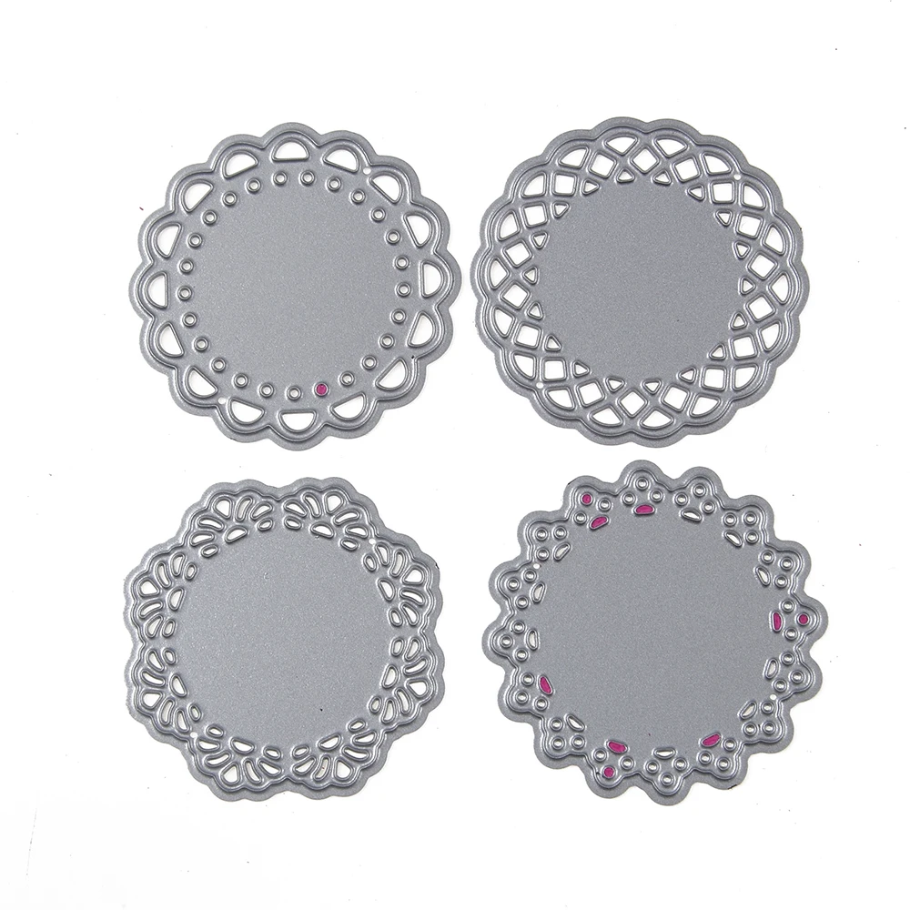 4 шт. мини Doily круги штампы Рамки Металлические высечки трафареты для DIY скрапбукинга альбом декор Тиснение Ручной Работы Бумажные Карты