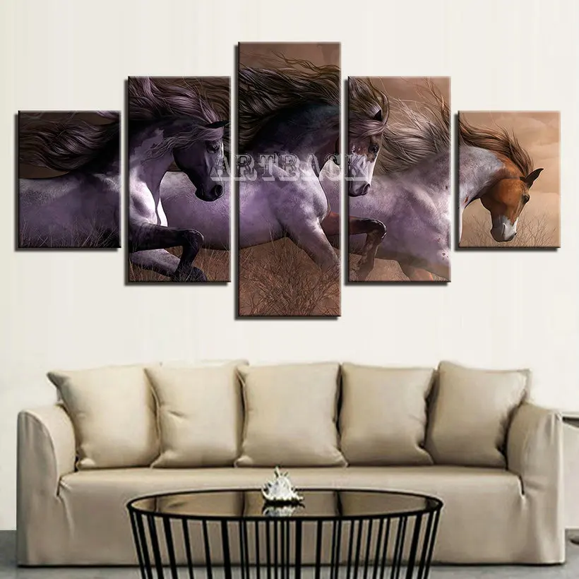 

Full square / round animal 5d diamond painting running horse five spell combination painting 3D diamond embroidery mosaic