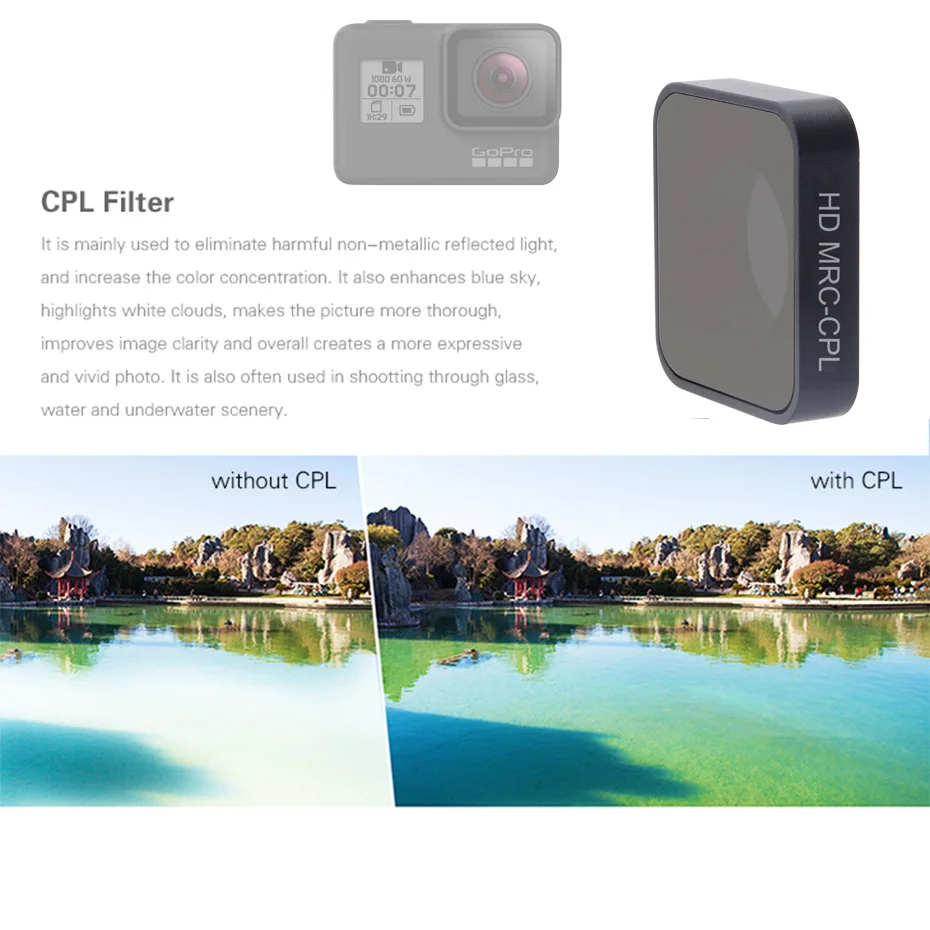 Комплект черных фильтров для спортивной камеры FOTOFLY Hero5/6/7 CPL/UV/ND 4 8
