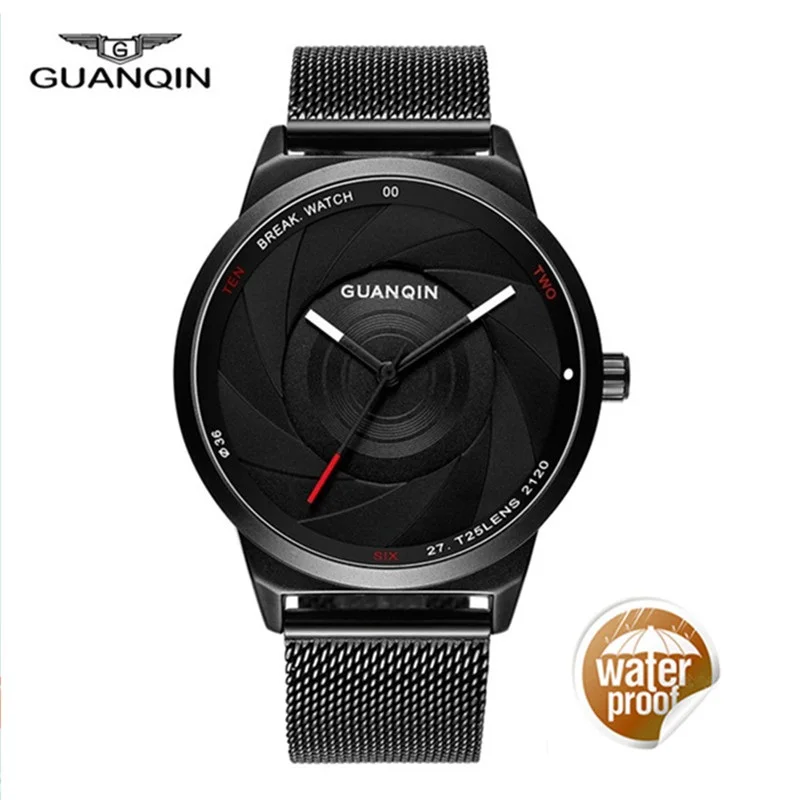 

GUANQIN Watches Men Thin Quartz Watch Fashion Carbon Fiber Dial Black Genuine Watches Waterproof Male Clock Mens Wristwatches