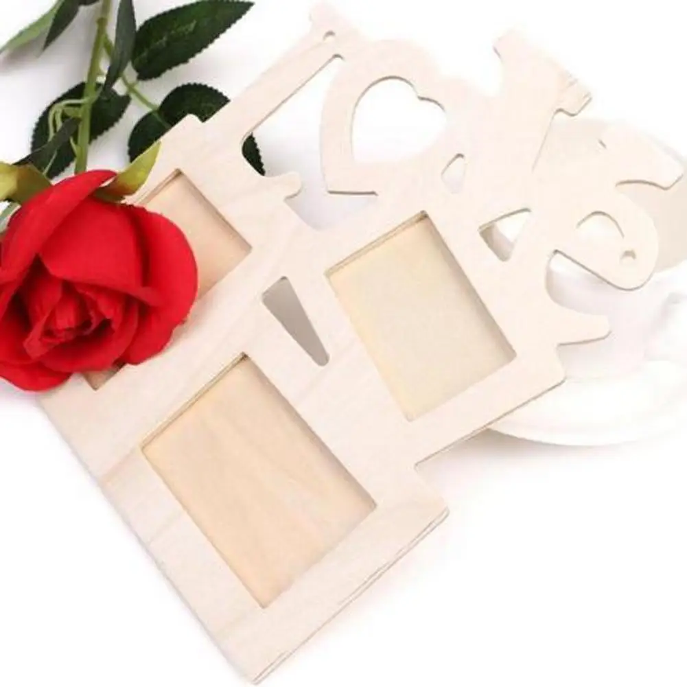 DIY Photo Frame Hollow Love Wooden Family Picture Frames Blank Paint Home Art Decor | Дом и сад