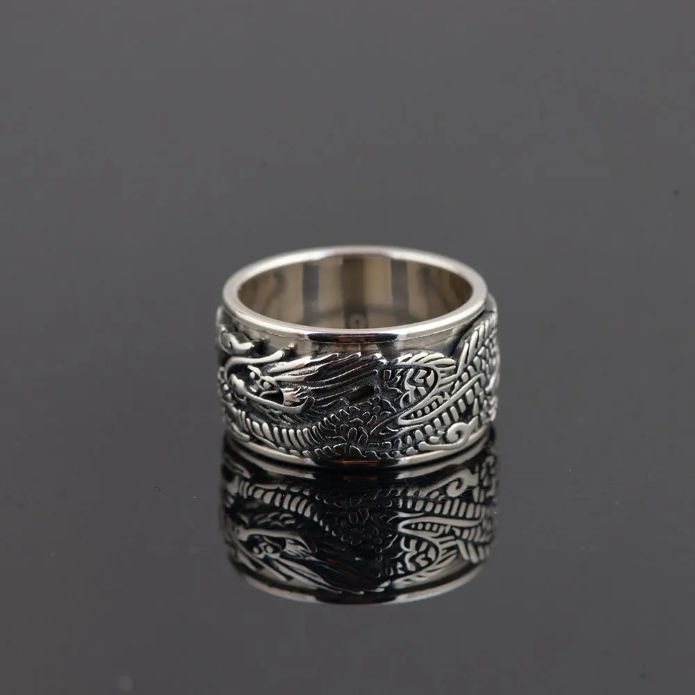 FNJ 925 Серебряное кольцо с модным рисунком дракона,, S925 Стерлинговое тайское серебро, кольца для мужчин, ювелирные изделия, США Размер 7,5-11