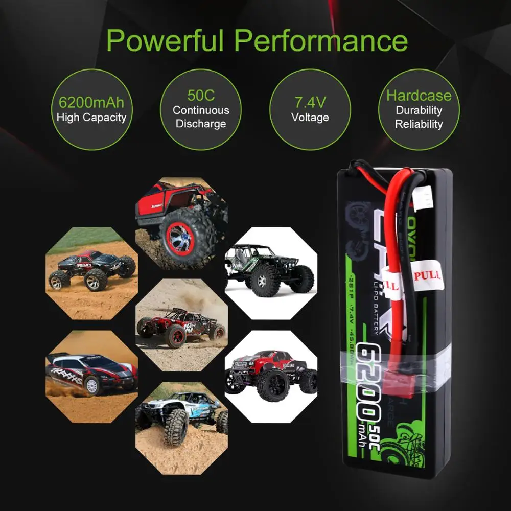 Аккумуляторная батарея Ovonic LiPo 6200 мАч 7 4 В 2S 50C 100C Твердый Чехол для 1:8 1:10 размер