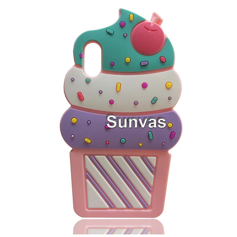 Pink Cherry IceCream Для iPhone X XS XR Max, мягкий силиконовый чехол с 3D милыми мультяшными животными для телефона, чехол для iPhone 5, 5S, 5C, SE, 6, 7, 8 Plus, X - Цвет: Pink Cherry IceCream