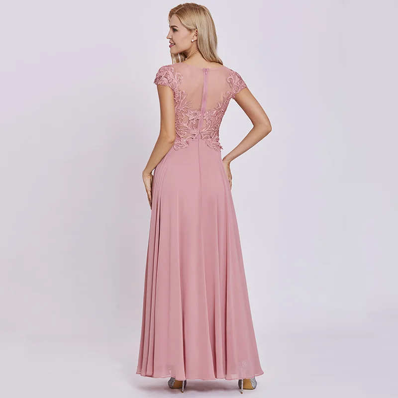 Tanpell appliques prom dresses peach cap sleeves lace floor length a line gown cheap women scoop evening formal long dress | Свадьбы и