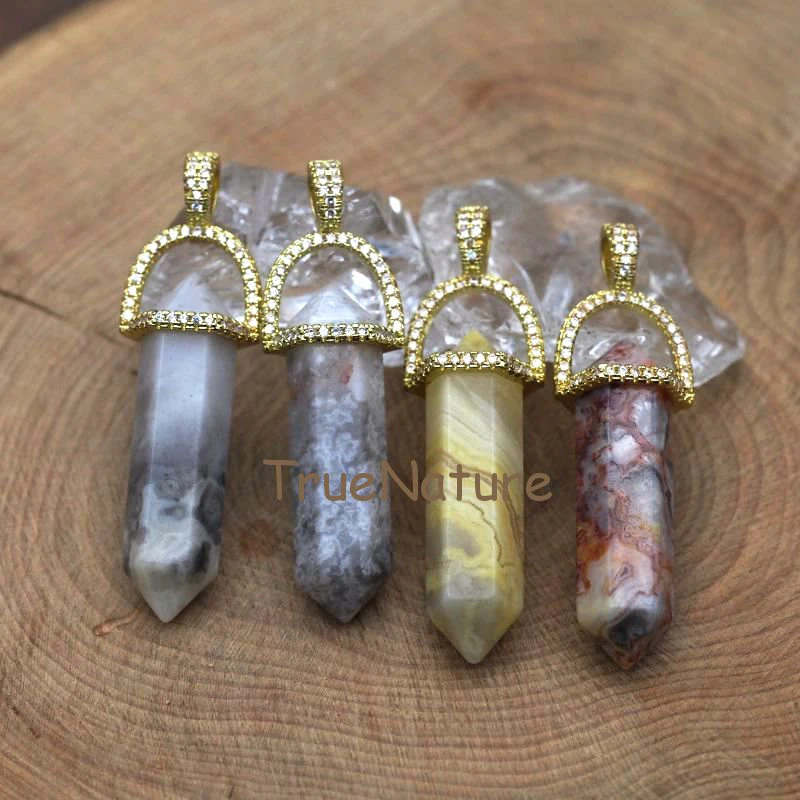 Модная Мексиканская подвеска Crazy Agates Point двойная Petite Nugget CZ проложенные бусины