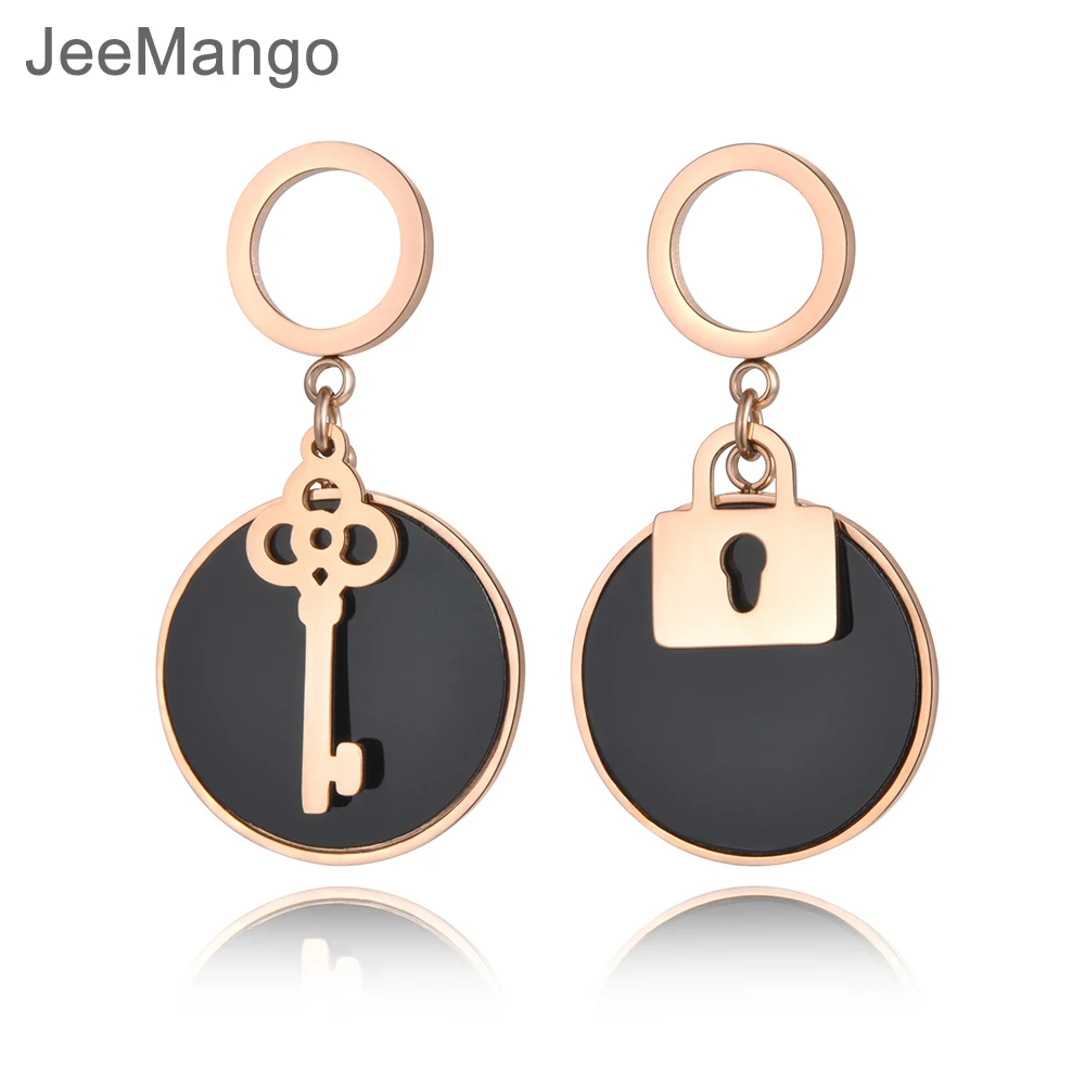 JeeMango серьги с ключом и замком из нержавеющей стали цвета розового золота черными