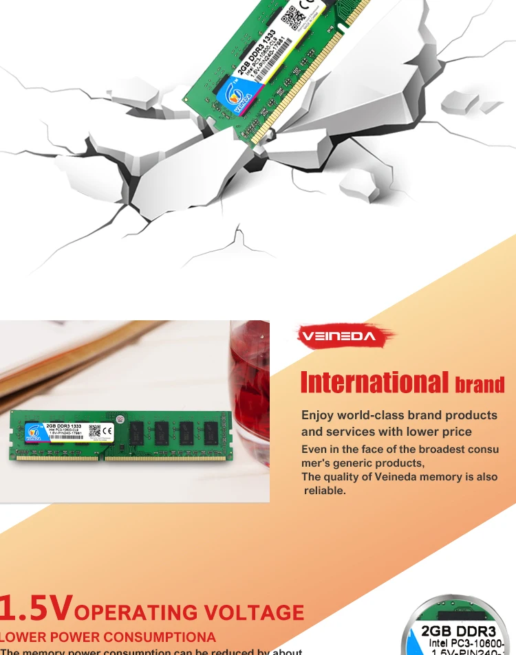 VEINEDA DDR3 2 Гб 1333 МГц Память ram DDR 3 1333 PC3-10600 оперативная Память dimm для AMD и Intel Рабочий стол совместимый 1066 1600 МГц ram