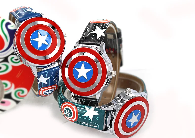 Marvel Мстители Капитан Америка Дети раскладушка кожа Водонепроницаемый Кварцевые
