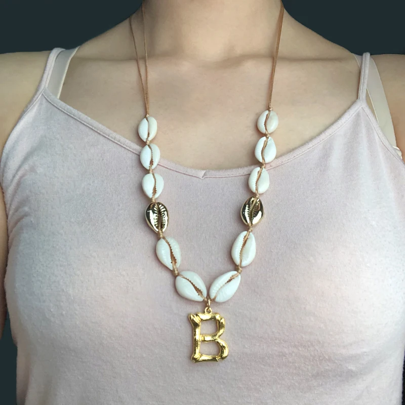 Alfabet 26 букв Колье DIY простой стиль ручной работы ketting boho shell ожерелья A-Z кулон с регулировкой размер ожерелье