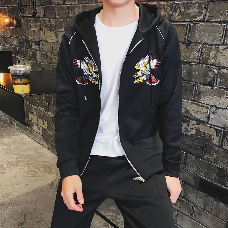 Autumn teen fashion embroidery cardigan suit men Hoodie two piece DJ832P88