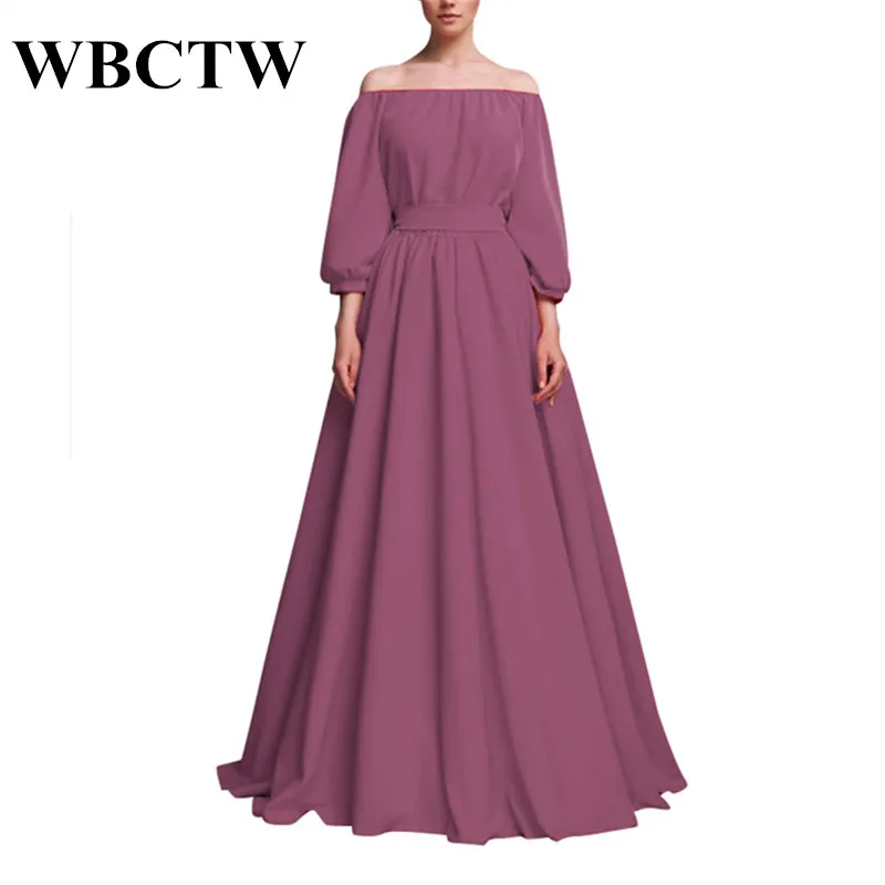 WBCTW платья осень платье макси с длинным рукавом эластичная горловина хлопок