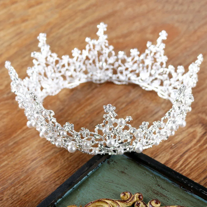 Большие круглые стразы тиара жемчуг свадебная корона принцессы полный круг