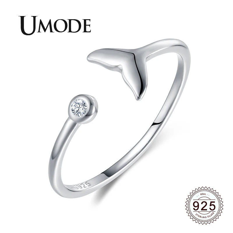 Женское кольцо с хвостом русалки UMODE простое регулируемое из стерлингового