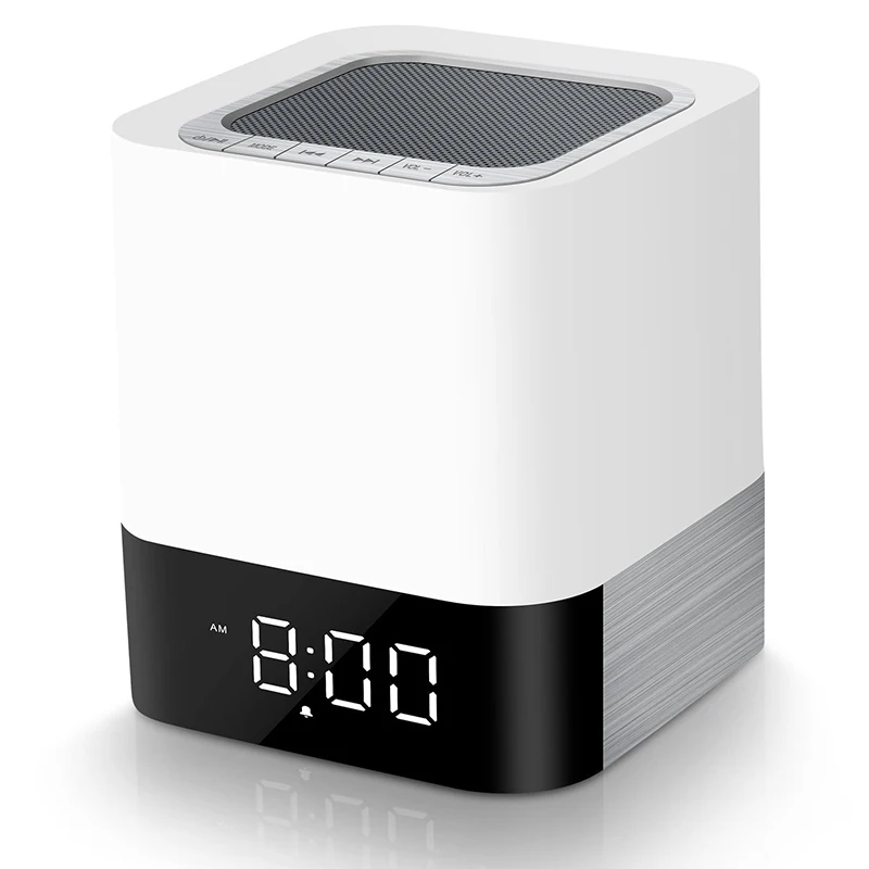 Белый EAAGD светодиодный Будильник с ночным светильник Bluetooth колонки, все в 1 сенсорный датчик прикроватная лампа/MP3 музыкальный плеер Будильник - Цвет: Белый