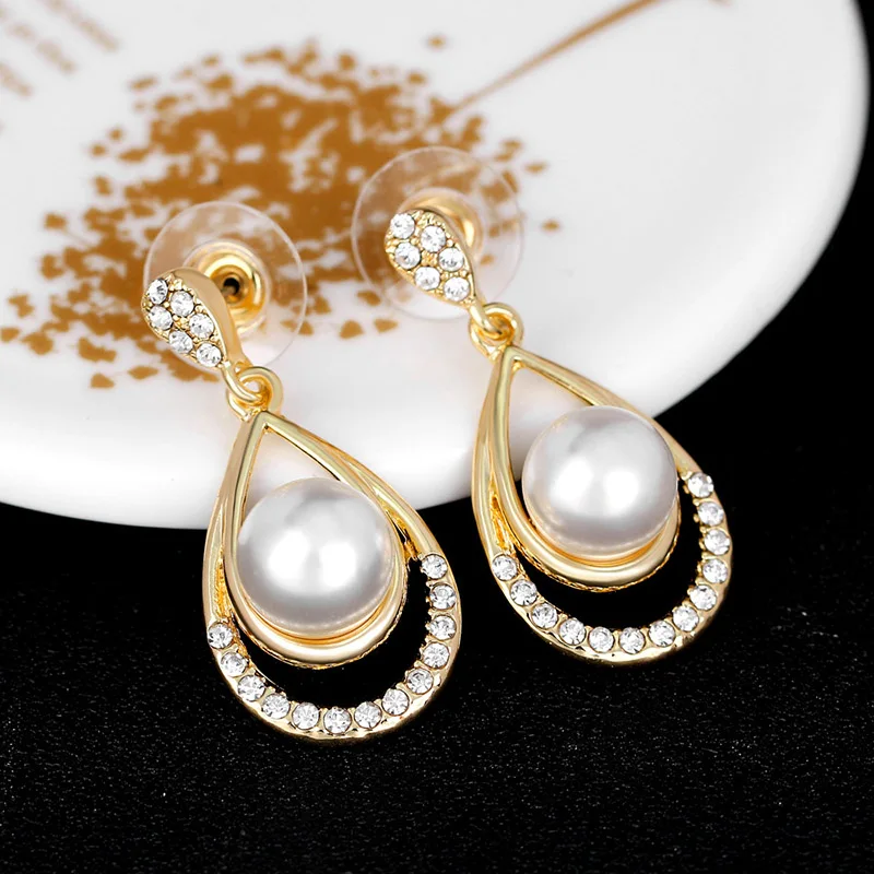 Mansati золото Цвет искусственного жемчуга Длинные висячие серьги Свадебные